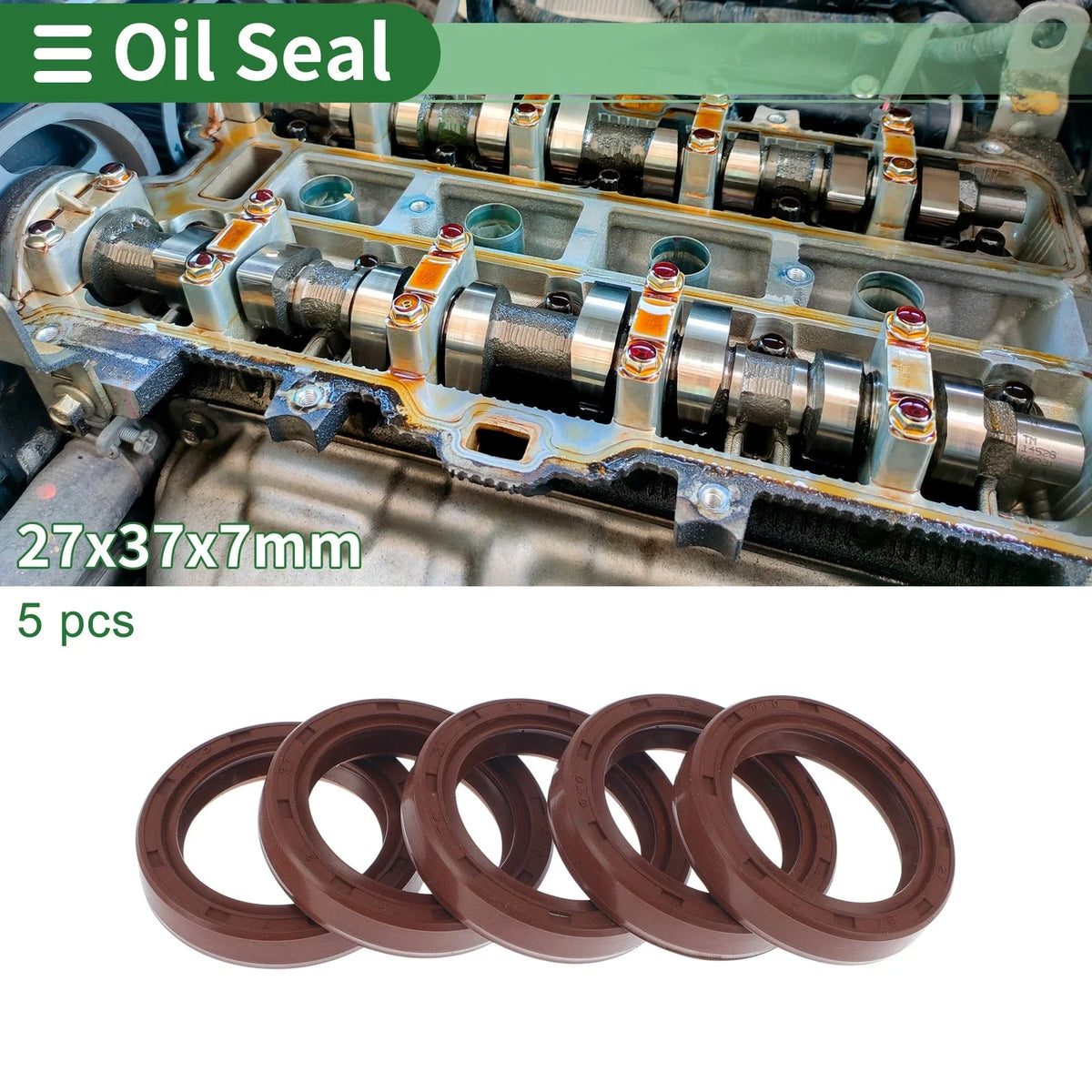 Set of 5 Oil Seal Rotary Shaft Seal FKM Rubber 27x37x7mm