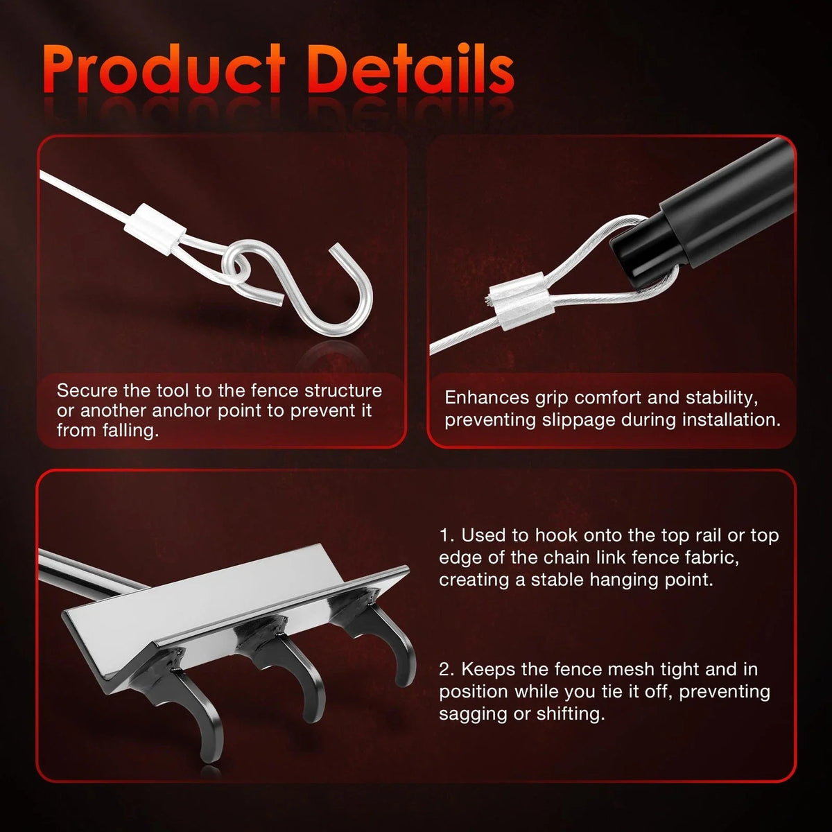 Hanging Tool for Chain Link Fence Top Rail with Hook & Rail Bracket