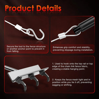 Hanging Tool for Chain Link Fence Top Rail with Hook & Rail Bracket