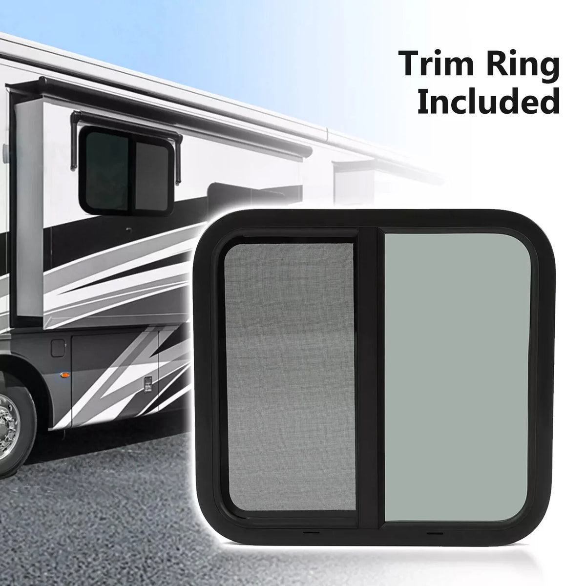 Square RV Window with Trim for Cargo Trailer - Horizontal Slide 24" x 22