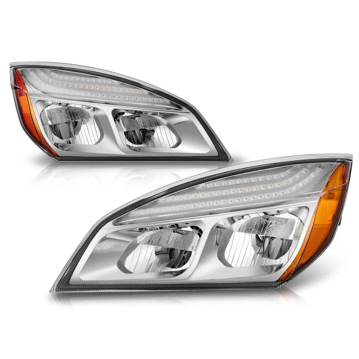 Full LED Switchback Headlights for Freightliner Cascadia (2018–2024) Chrome/Amber