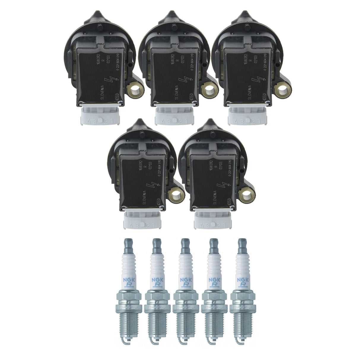 Set of 5 Ignition Coils & Spark Plugs for Volvo C30 C70 S60 V70 XC90 (2001–2019)