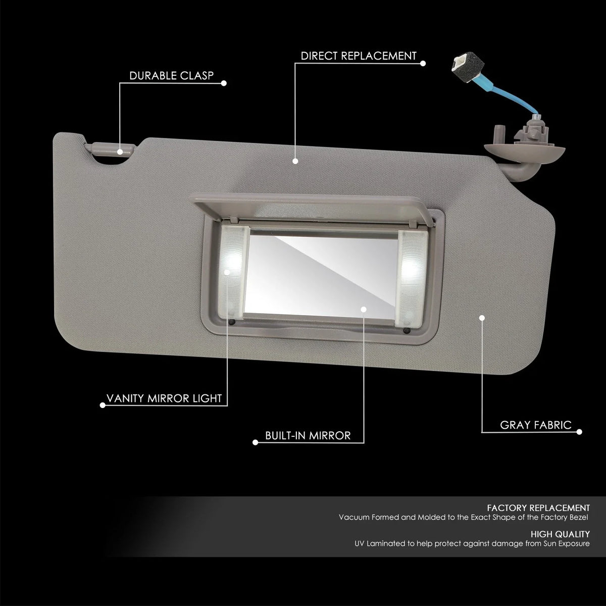Passenger Right Side Sun Visor Replacement for Honda Accord (2008–2012)