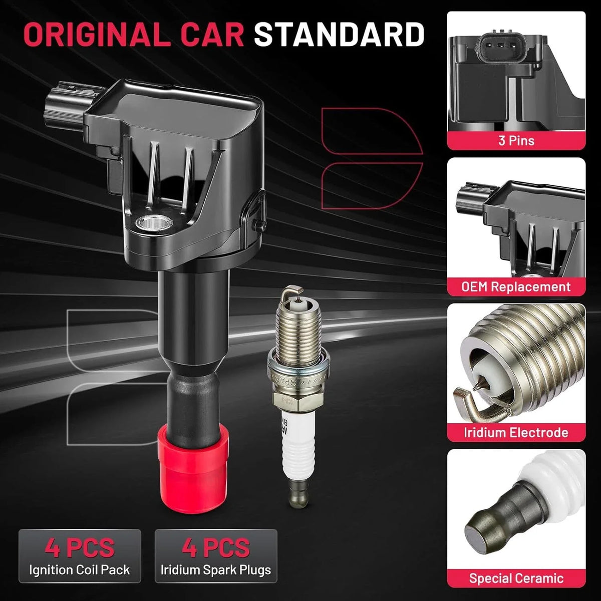 Set of 4 Ignition Coils & Spark Plugs for Honda Fit (2007–2008) UF581