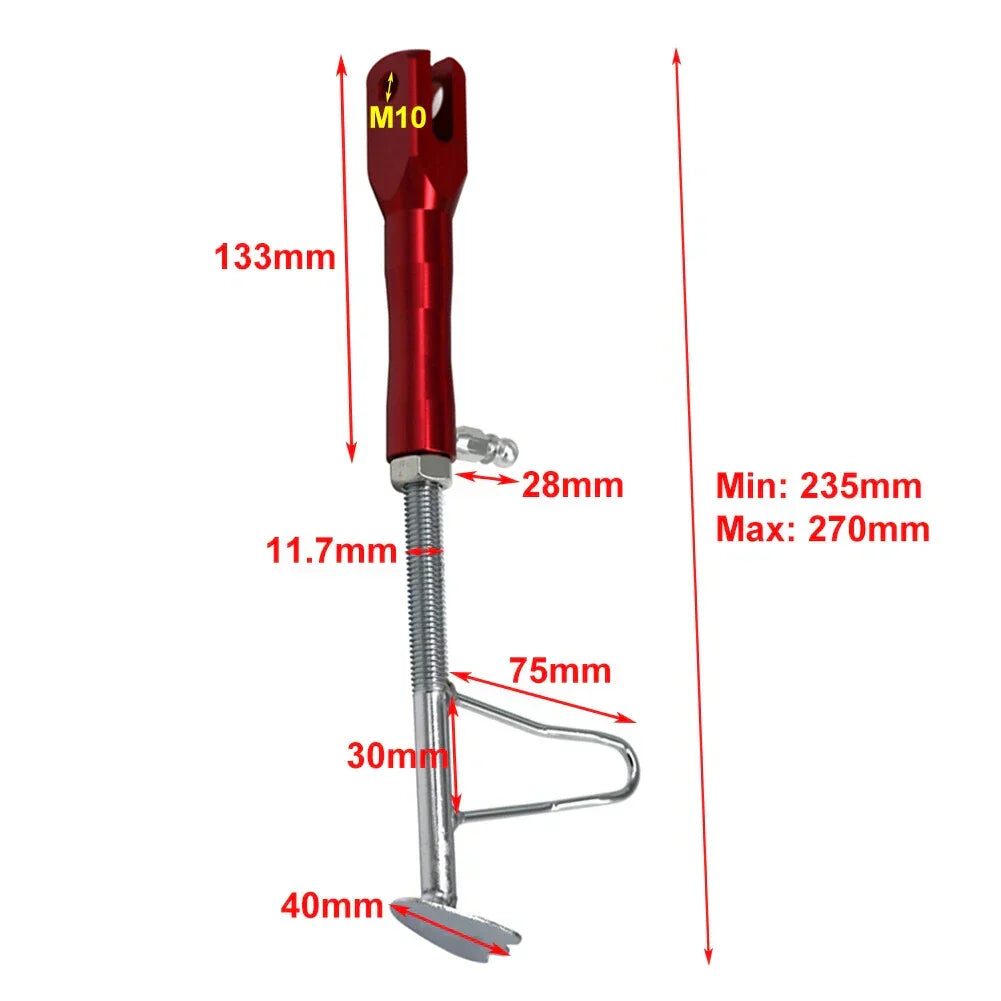 Motorcycle Adjustable Side Stand Support Leg - Silver Non-Slip