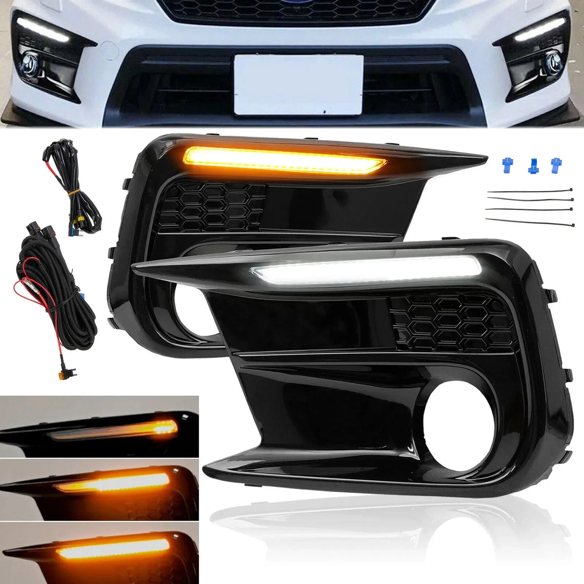 Sequential Fog Light Bezel with Switchback LED DRL for Subaru WRX STI 2018-2021
