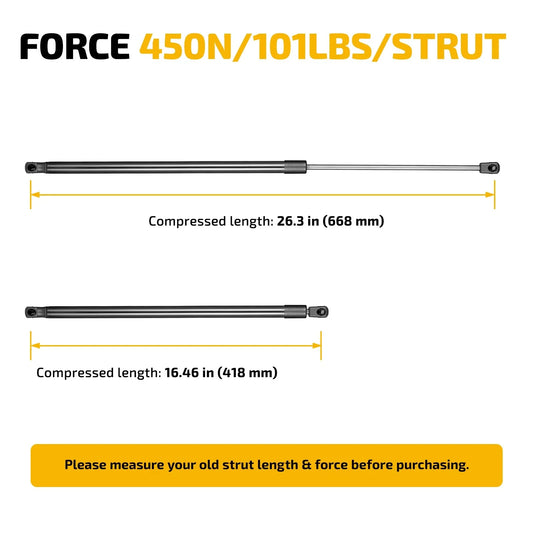 Set of 2 Lift Supports Shock Struts for Ford Ranger (2011) 26.3 Inch 101 Lbs