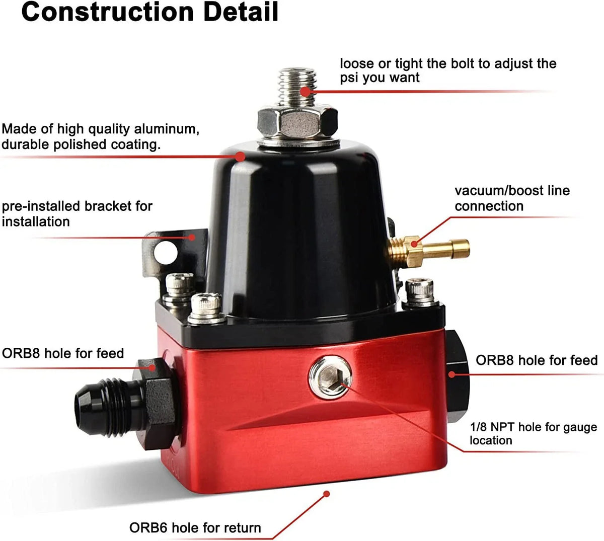 6AN Adjustable Fuel Pressure Regulator Kit with AN6 Fitting (Universal)