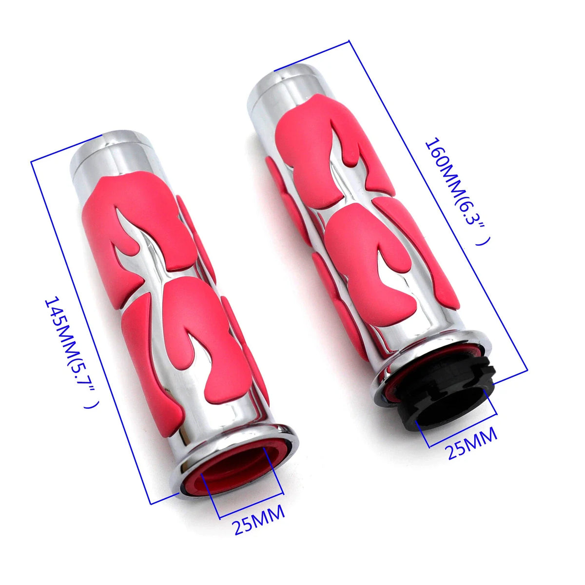 Pink Chrome Flame Hand Grips for Yamaha V Star 1100 (2000–2009)