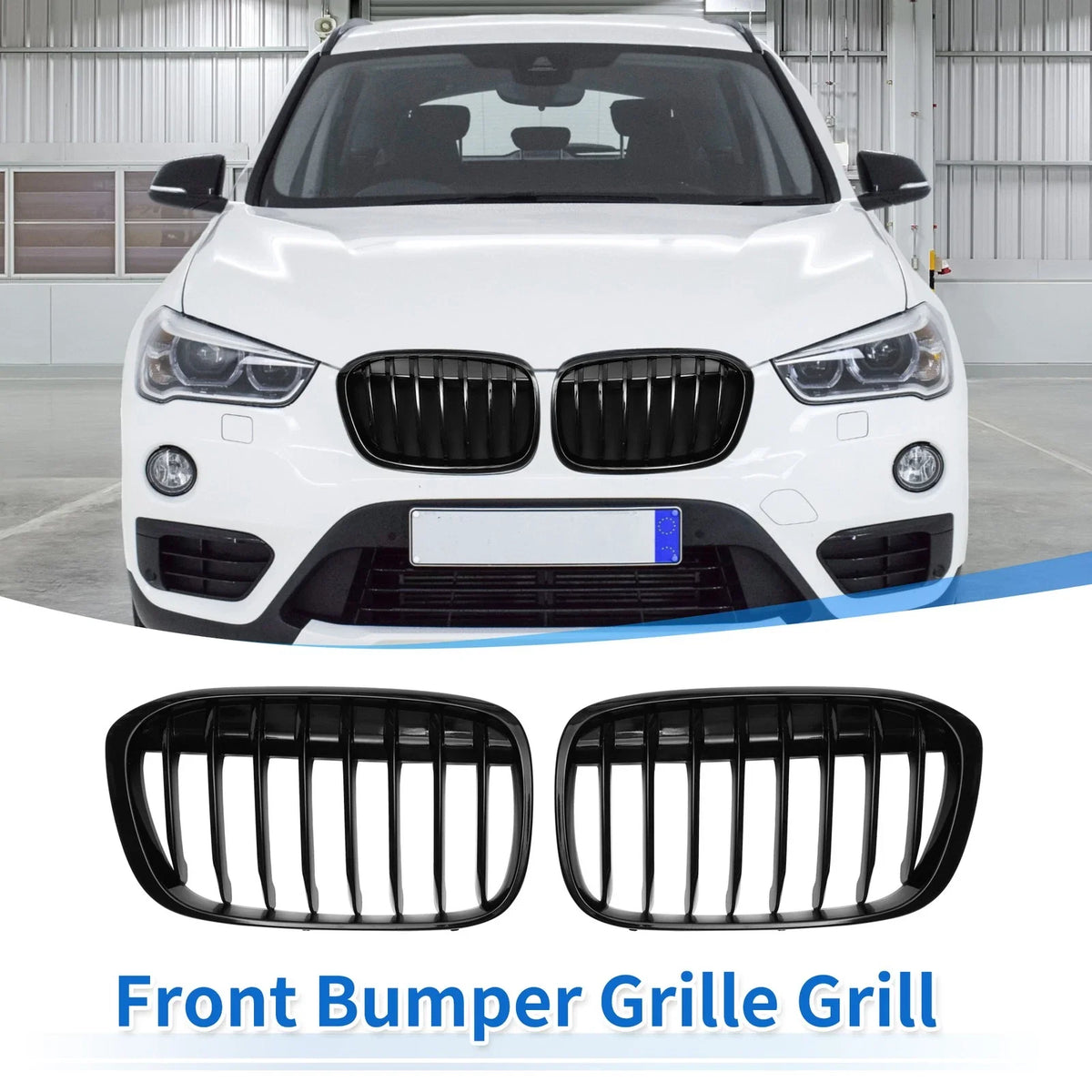 1 Pair Front Upper Bumper Grille for BMW X1 F48 (2016–2022) Gloss Black