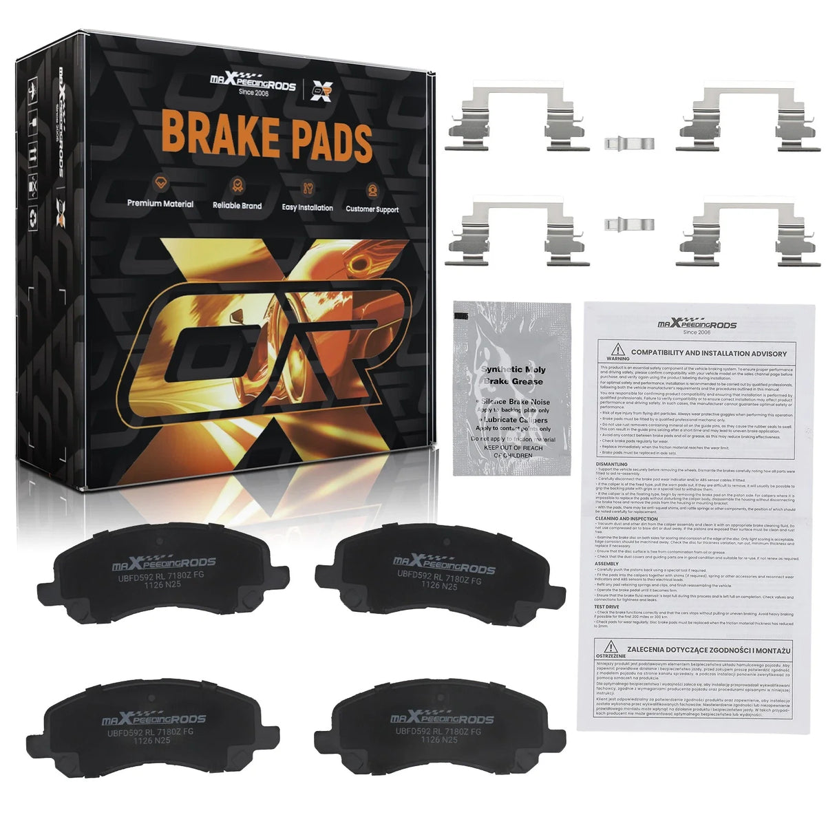 Front Ceramic Brake Pads Set for Dodge Avenger Caliber Stratus Jeep Compass (2007–2018)