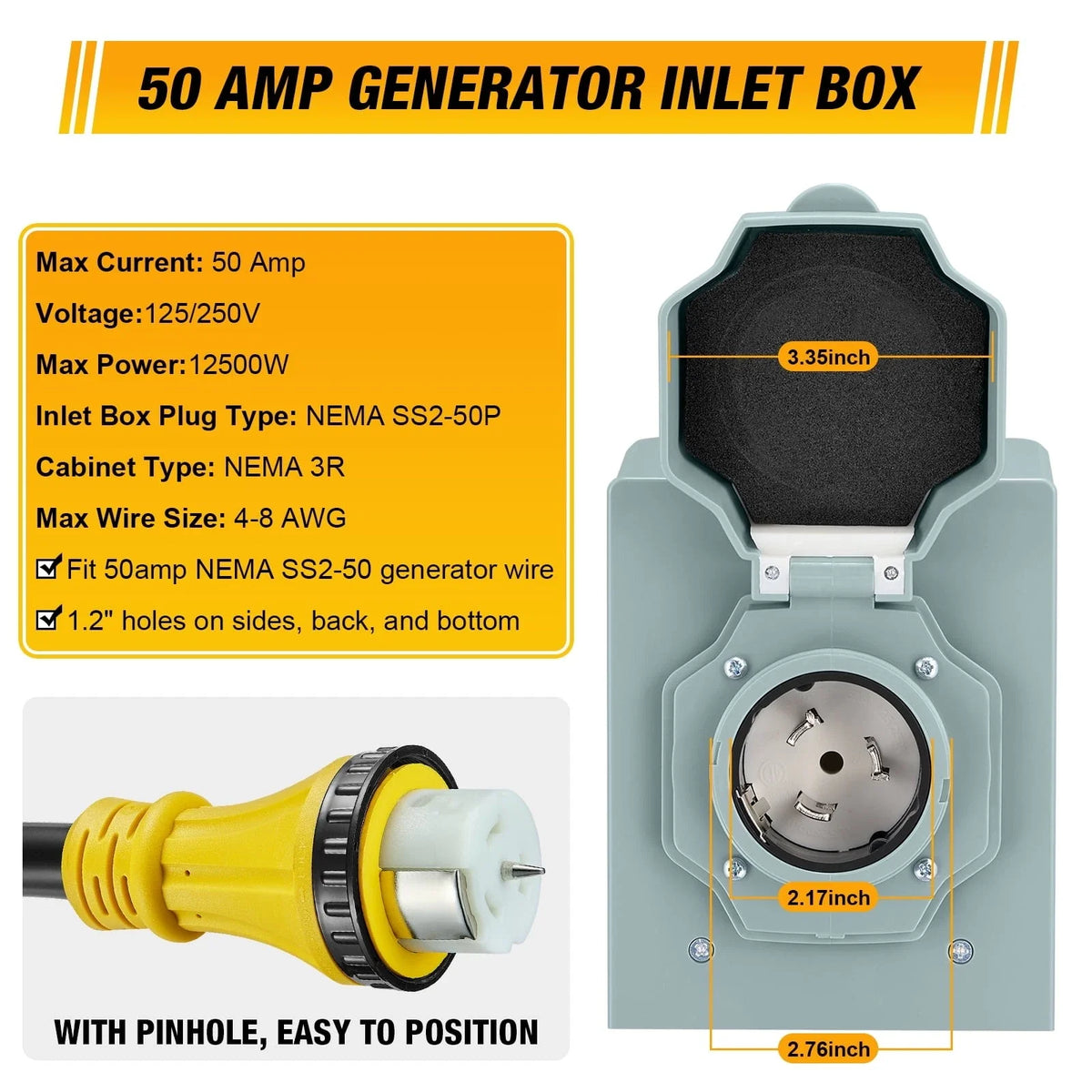 Generator Inlet Box with 15FT 50A RV Extension Cord