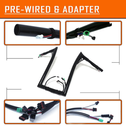 12" Prewired 1.25" Ape Hanger Handlebar for Harley Road King FLHR (2014–2015)