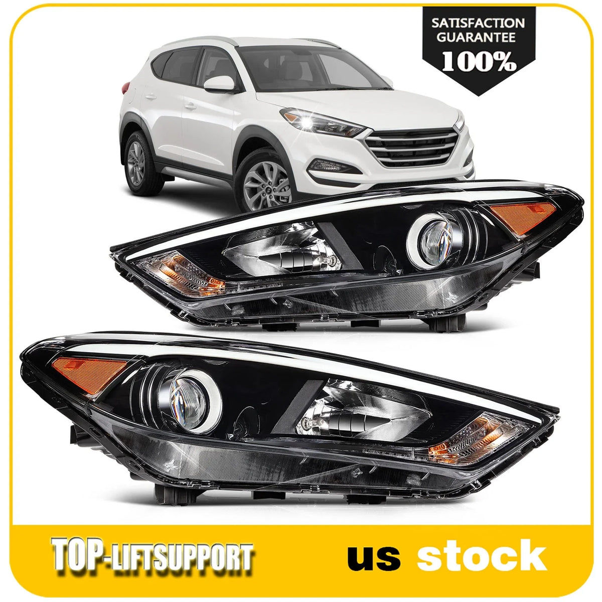 Pair Headlight Assembly for Hyundai Tucson (2016–2018) with Bulbs