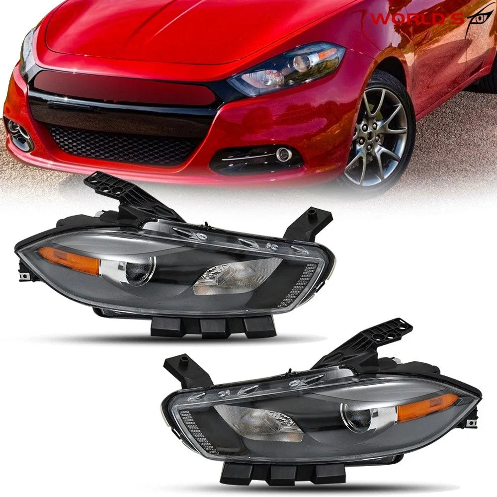 Set of 2 Headlights for Dodge Dart (2013–2016) Halogen Projector Black Housing