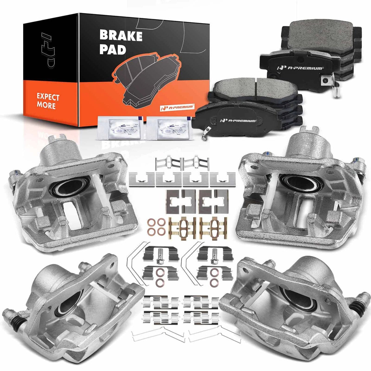 Set of Front & Rear Brake Pads and Calipers for Honda Element (2003–2011)
