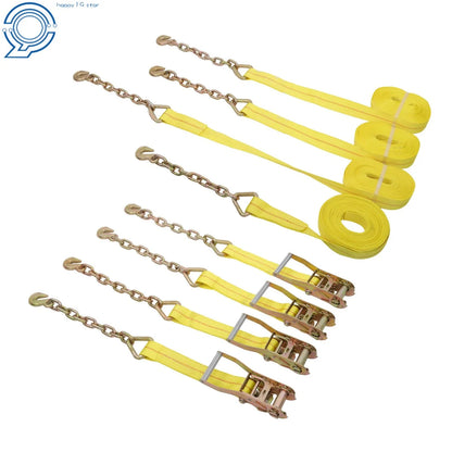 Ratchet Strap Set of 4 - 2 Inch x 30 Foot G70 Chain 10000LBS Capacity