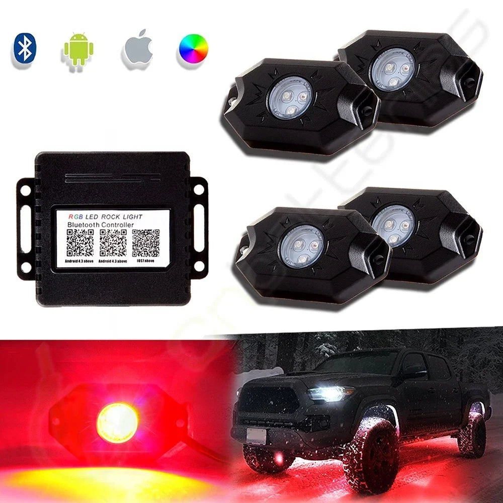 RGB LED Rock Light Set (4 Pods) for Universal Applications - Bluetooth
