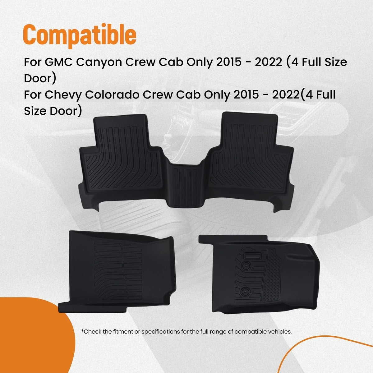 Set of 4 Anti-Slip TPE Carpet Floor Mats for Chevy Colorado Crew Cab (2015–2022)