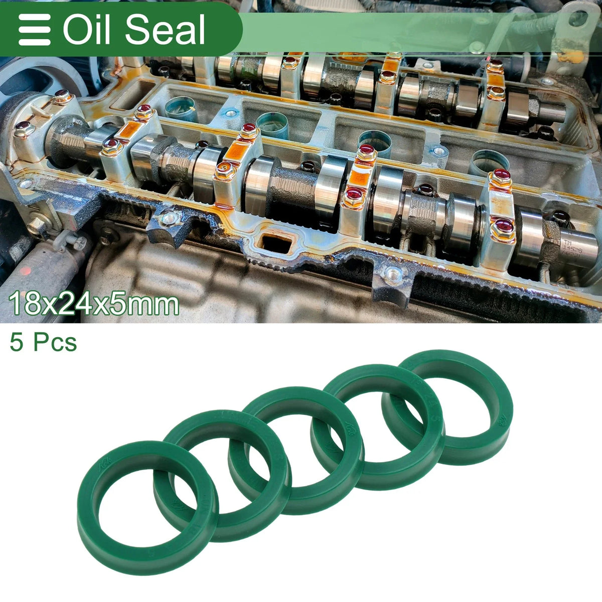 Set of 5 Oil Seal Rotary Shaft Seal 18x24x5mm High Pressure Green