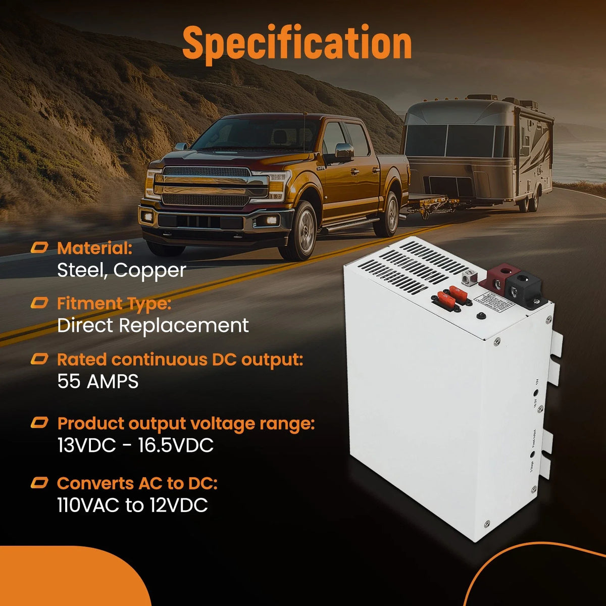 Battery Charger PM3-55 Power Converter 55 Amps - Steel Copper for RV