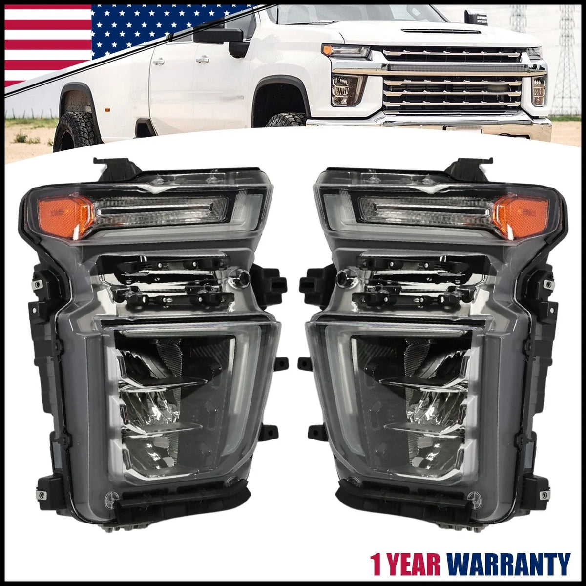 LED Headlights Set Left+Right for 2020-2023 Chevy Silverado 2500HD 3500HD