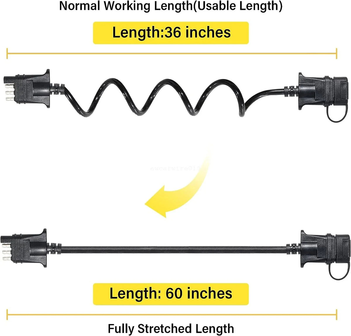4 Way Flat Trailer Wiring Harness Coiled Cable 60" 18AWG
