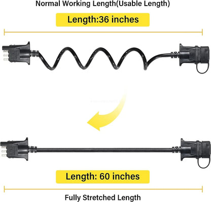 4 Way Flat Trailer Wiring Harness Coiled Cable 60" 18AWG