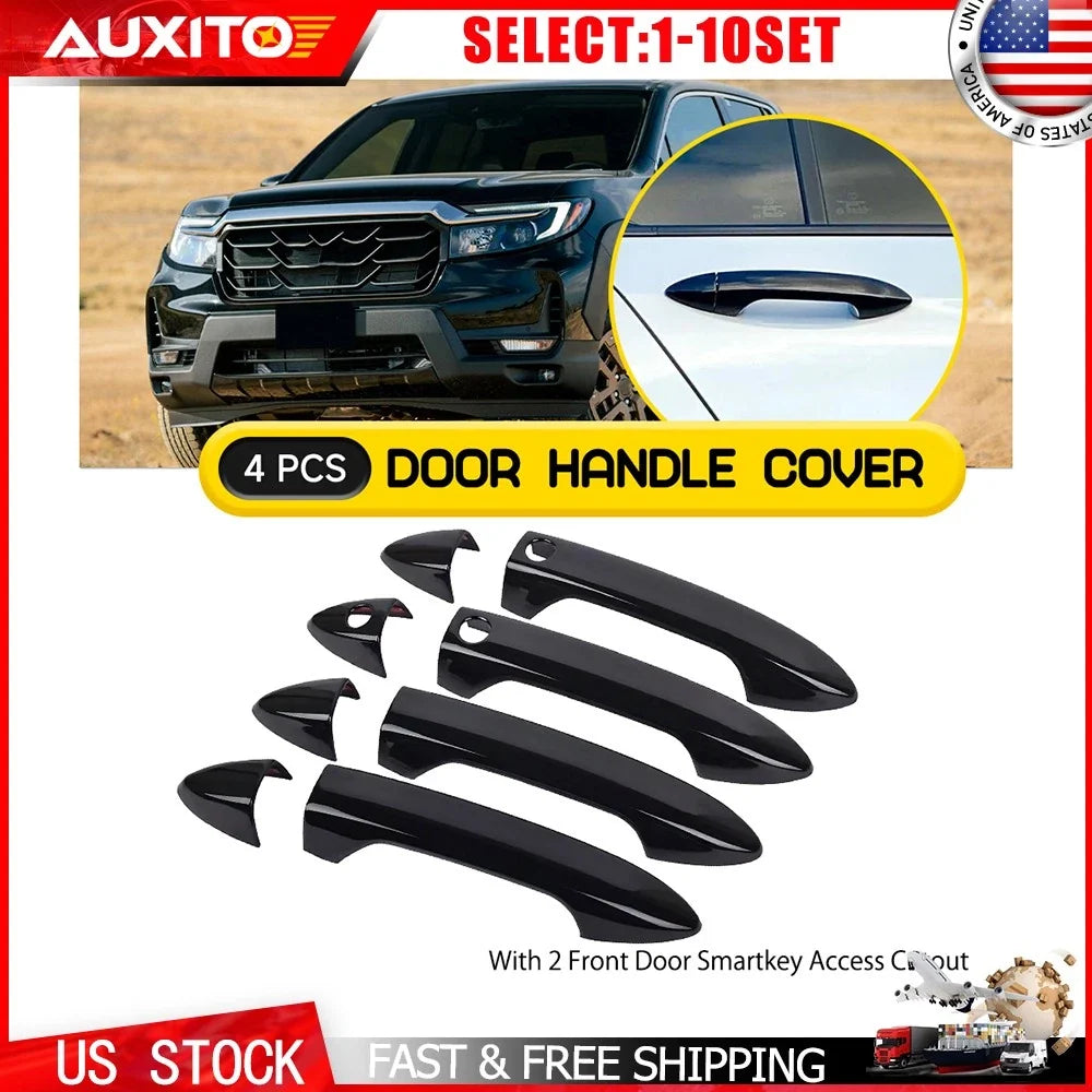4-Piece Gloss Black Door Handle Covers for Honda Ridgeline (2016-2022)