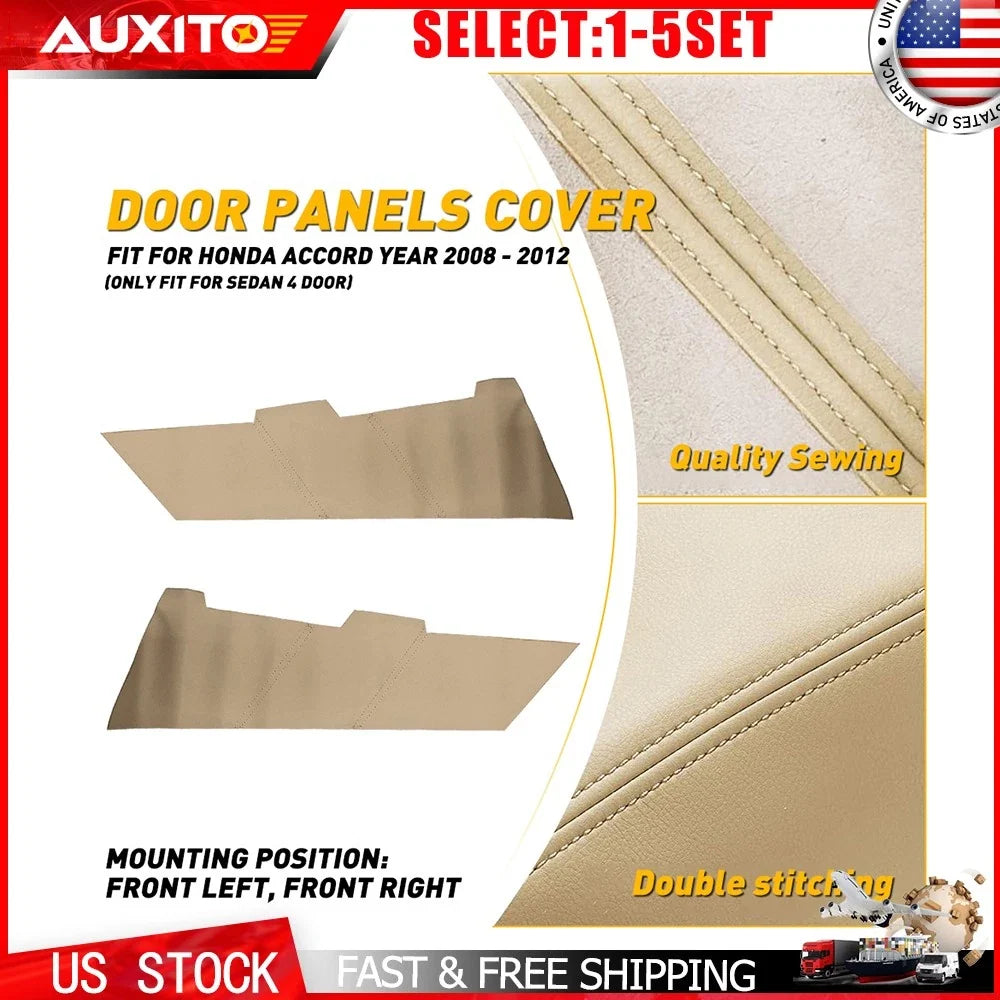 2-Piece Door Panel Covers in Beige Synthetic Leather for Honda Accord 2008-2012