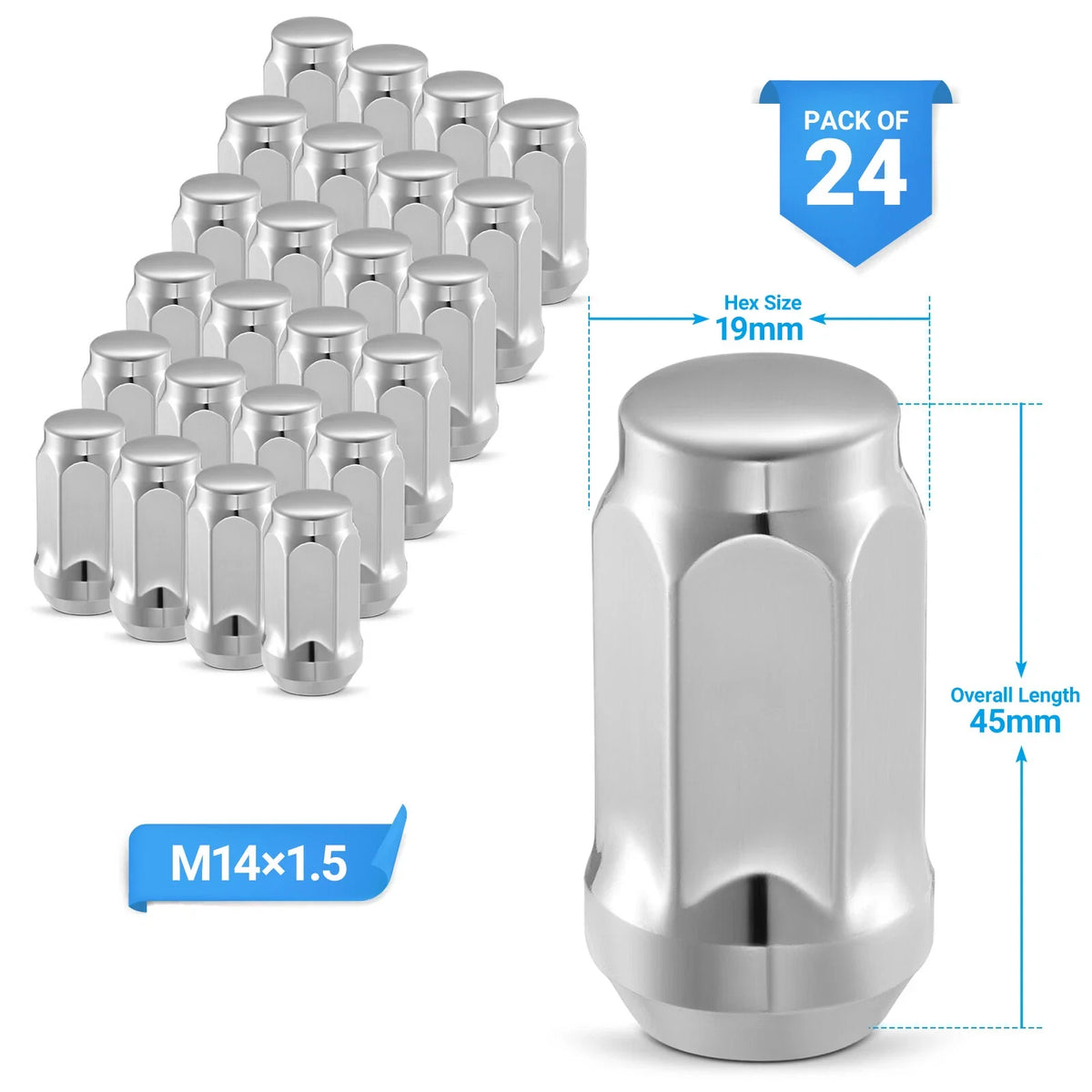 24pc Chrome Bulge Acorn Lug Nut for GMC Sierra (2018–2023)