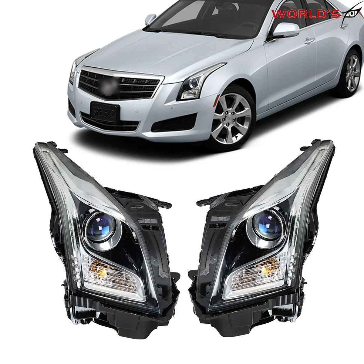 Set of 2 Halogen Projector Headlights for Cadillac ATS (2013–2018)