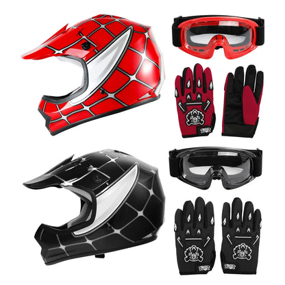 Youth Dirt Bike Helmet for ATV Motorcycle (DOT Approved) - Spider Black/Red