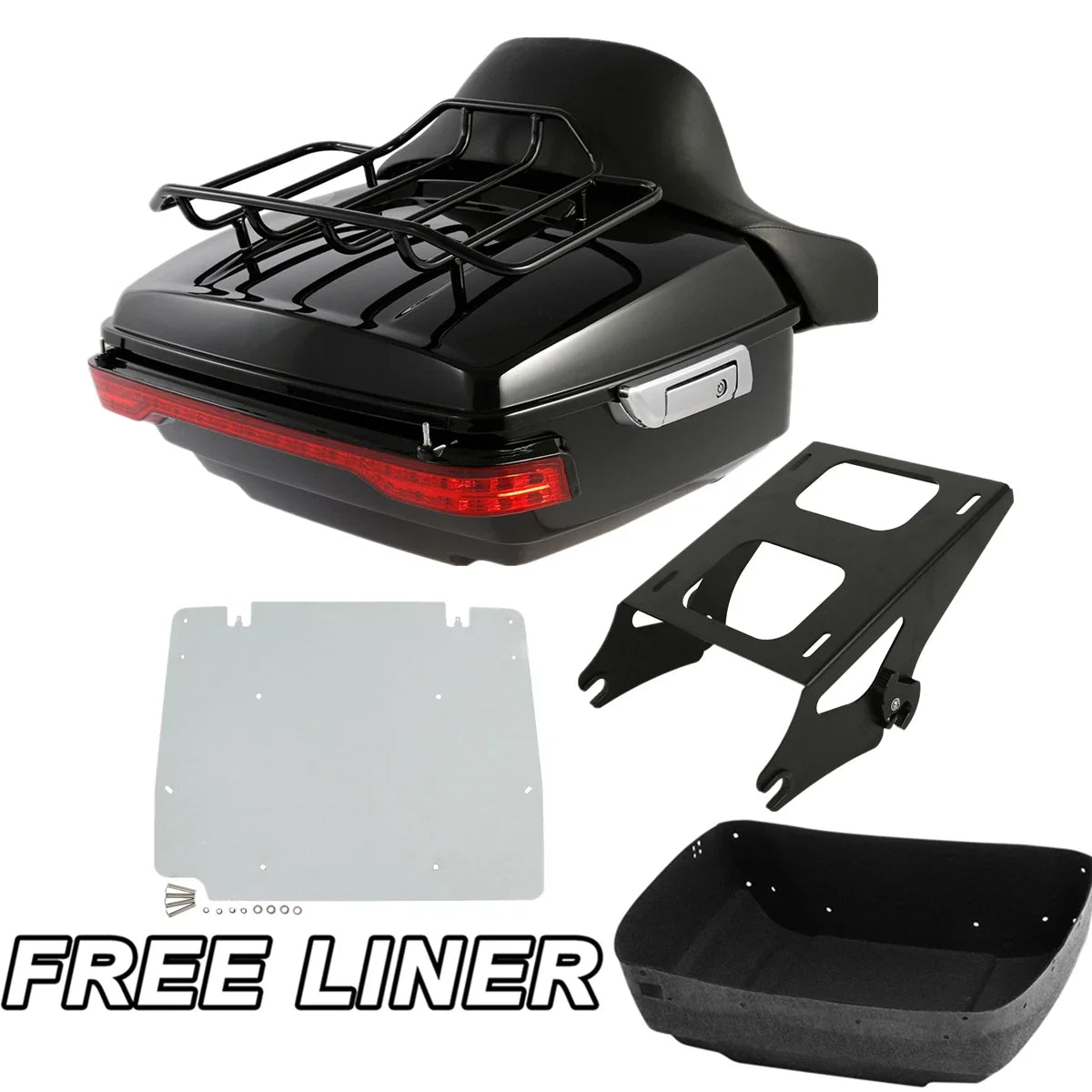 Trunk Backrest Pad with LED Tail Light Mount Rack for Harley Touring 2014-2025