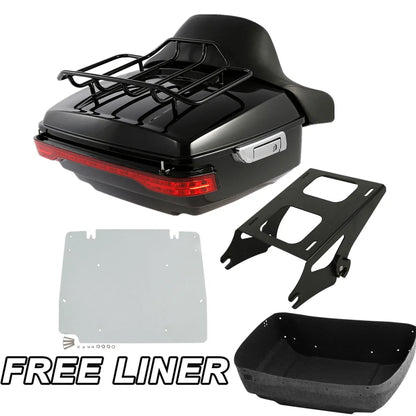 Trunk Backrest Pad with LED Tail Light Mount Rack for Harley Touring 2014-2025