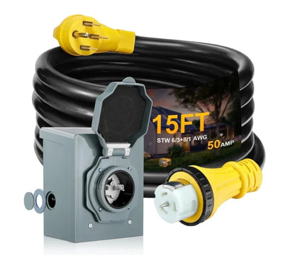 Generator Inlet Box with 15FT 50A RV Extension Cord