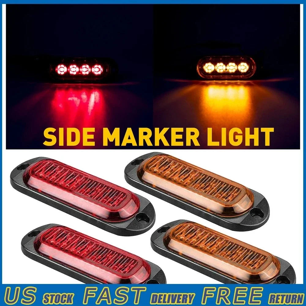 4X LED Side Marker Clearance Lights for Trailer Truck RV (Waterproof)