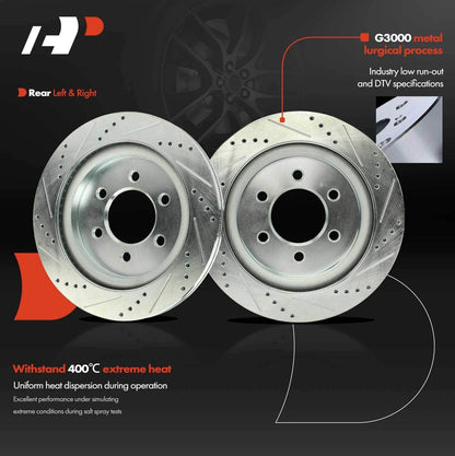 Brake Pads & Rear Drilled Rotors for Ford Expedition F150 1997-2023