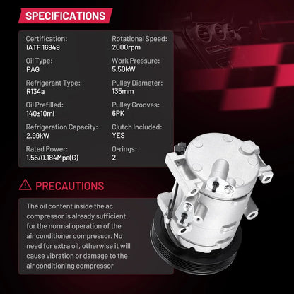 AC Compressor for Crosstour 2010-2011, Accord 2008-2012, TL 2009-2014 10SR15C