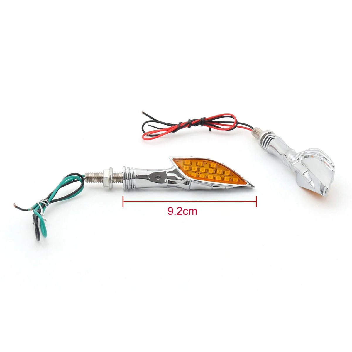 LED Turn Signals - Chrome Skeleton Hand for Universal Motorcycle