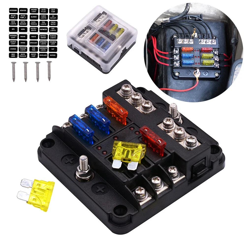 6-Way Fuse Holder Box with LED Indicator for Car Marine