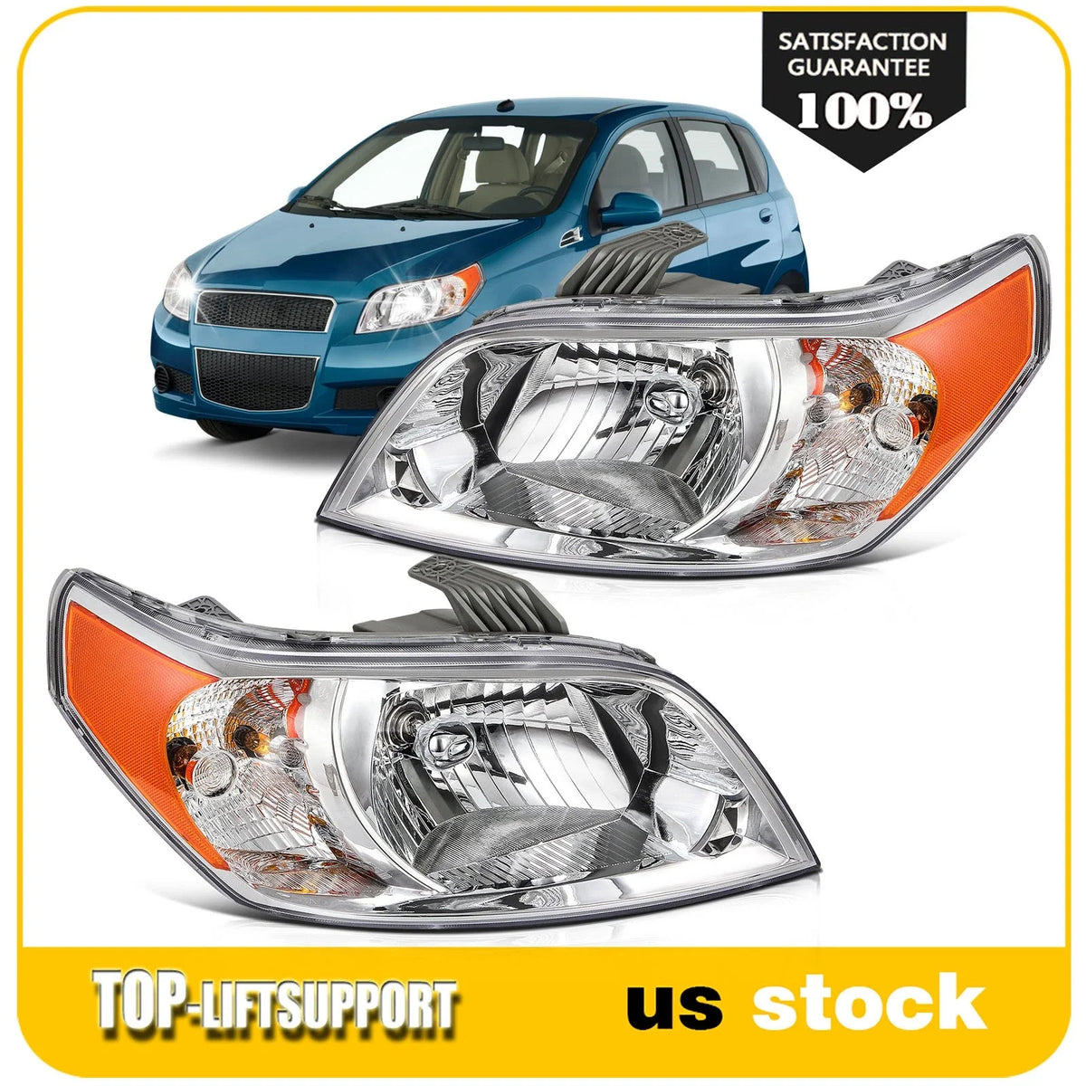 Set of 2 Headlight Assemblies for Chevy Aveo Sedan (2007–2011)