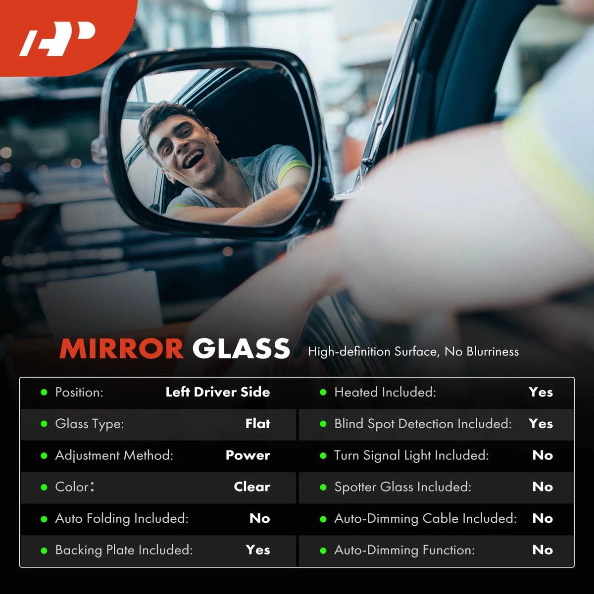 Driver Side Power Mirror Glass with Blind Spot & Heat for Ford Ranger 2019-2023