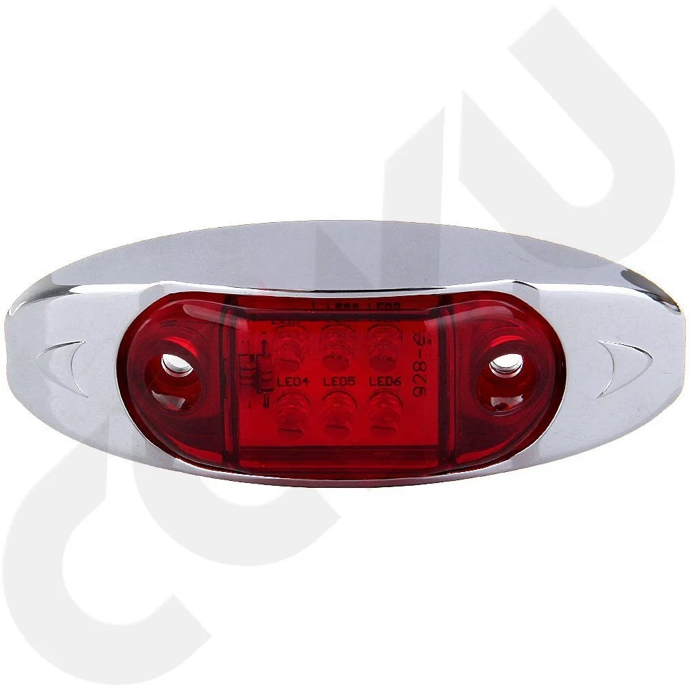 Set of 6 Chrome Plated Base Red LED Marker Running Lights