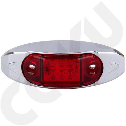 Set of 6 Chrome Plated Base Red LED Marker Running Lights