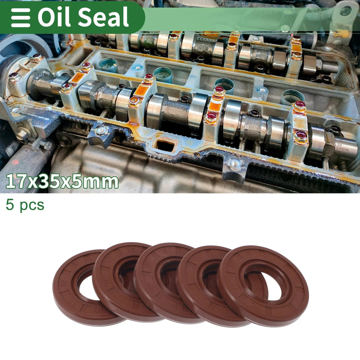 Set of 5 Oil Seal Rotary Shaft Seal FKM Rubber 17x35x5mm