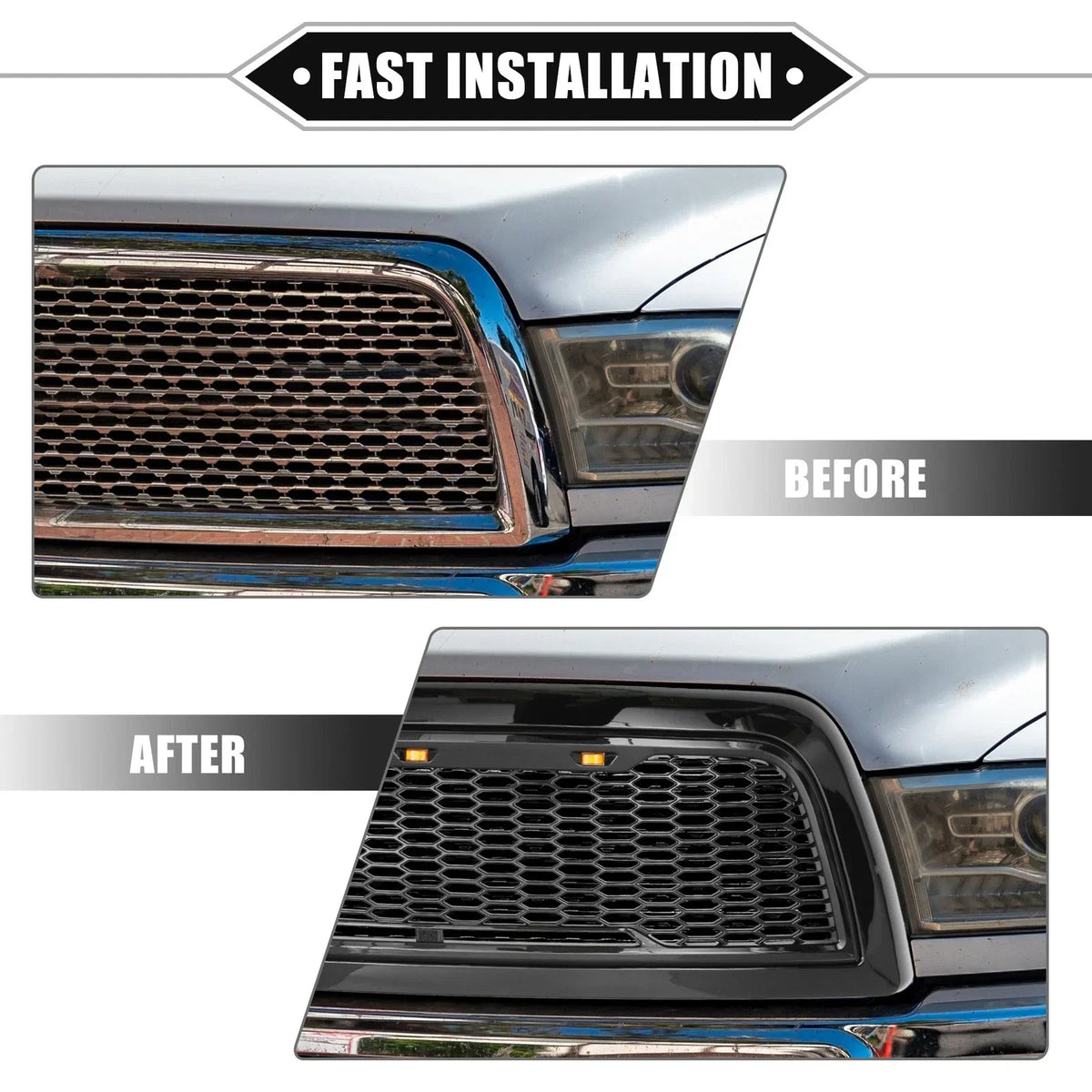 Gloss Black Front Grille with LED Lights for 2010 Dodge Ram 3500