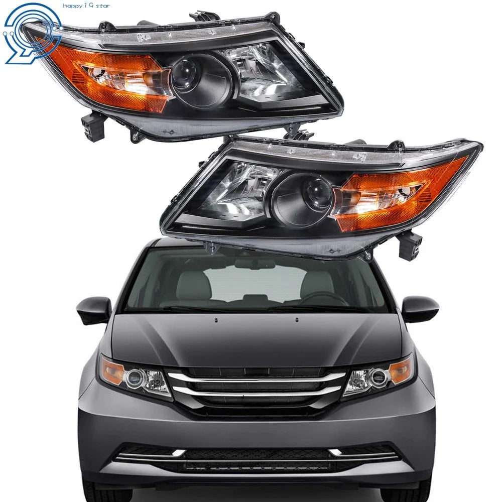Set of 2 Halogen Headlights for Honda Odyssey (2011–2017) Amber Black