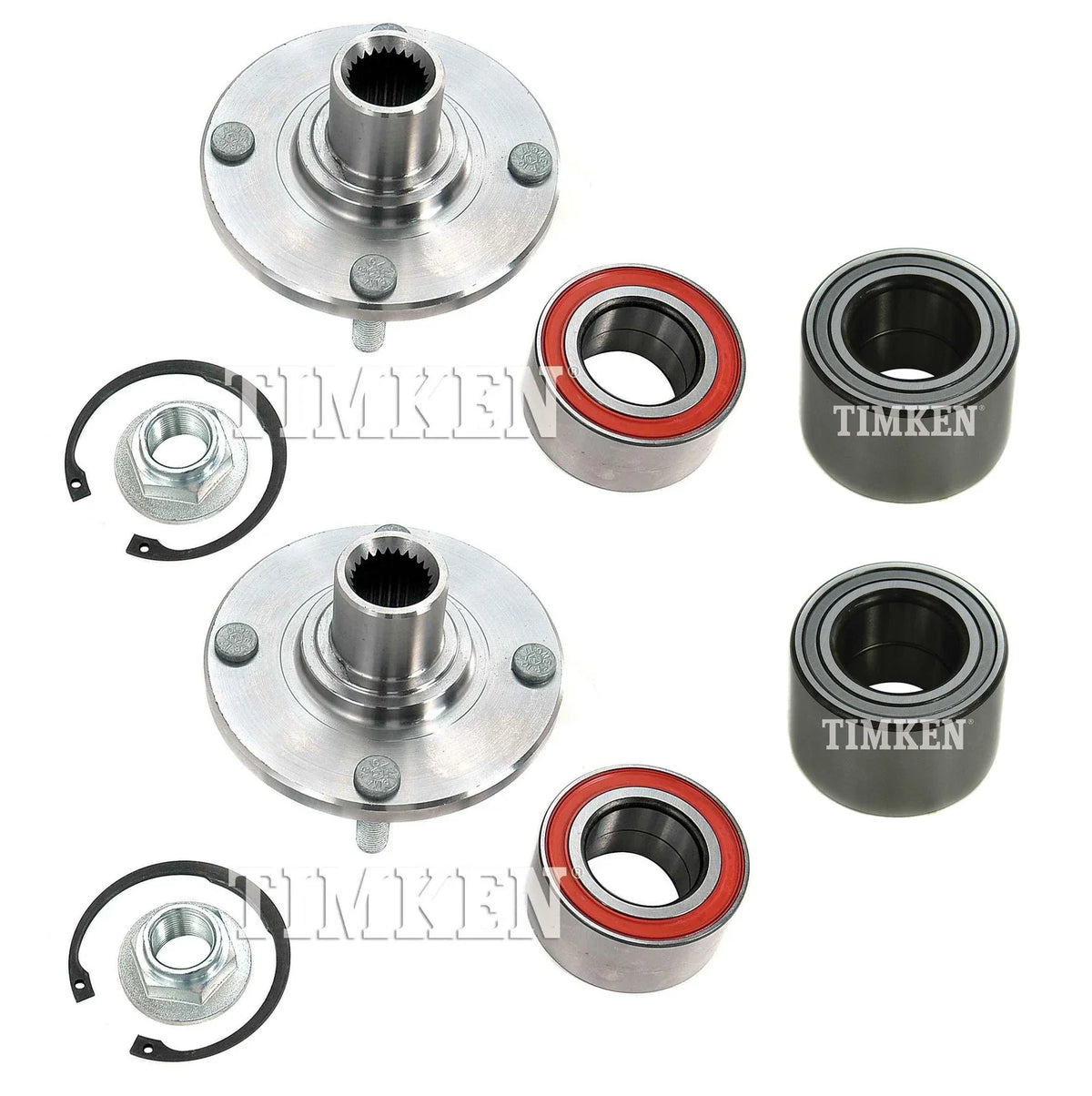 Front and Rear Wheel Bearings & Hubs Kit for Ford Focus (2008) - Timken