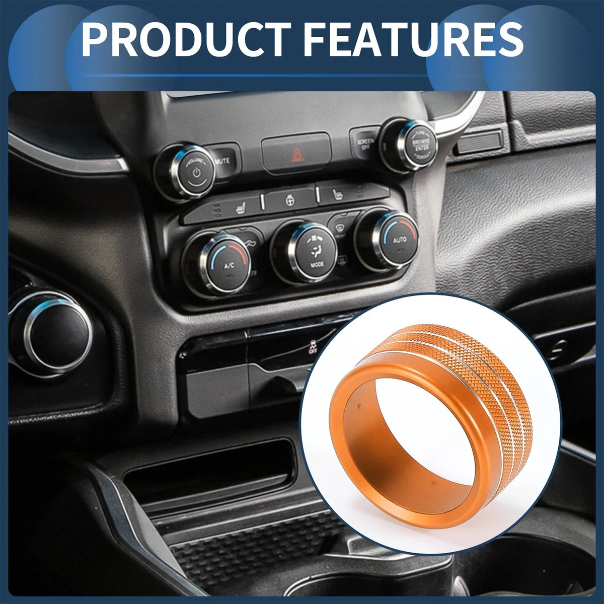Volume Switch Knob Cover Ring Set - 5 Pcs for Dodge RAM 2018-2022